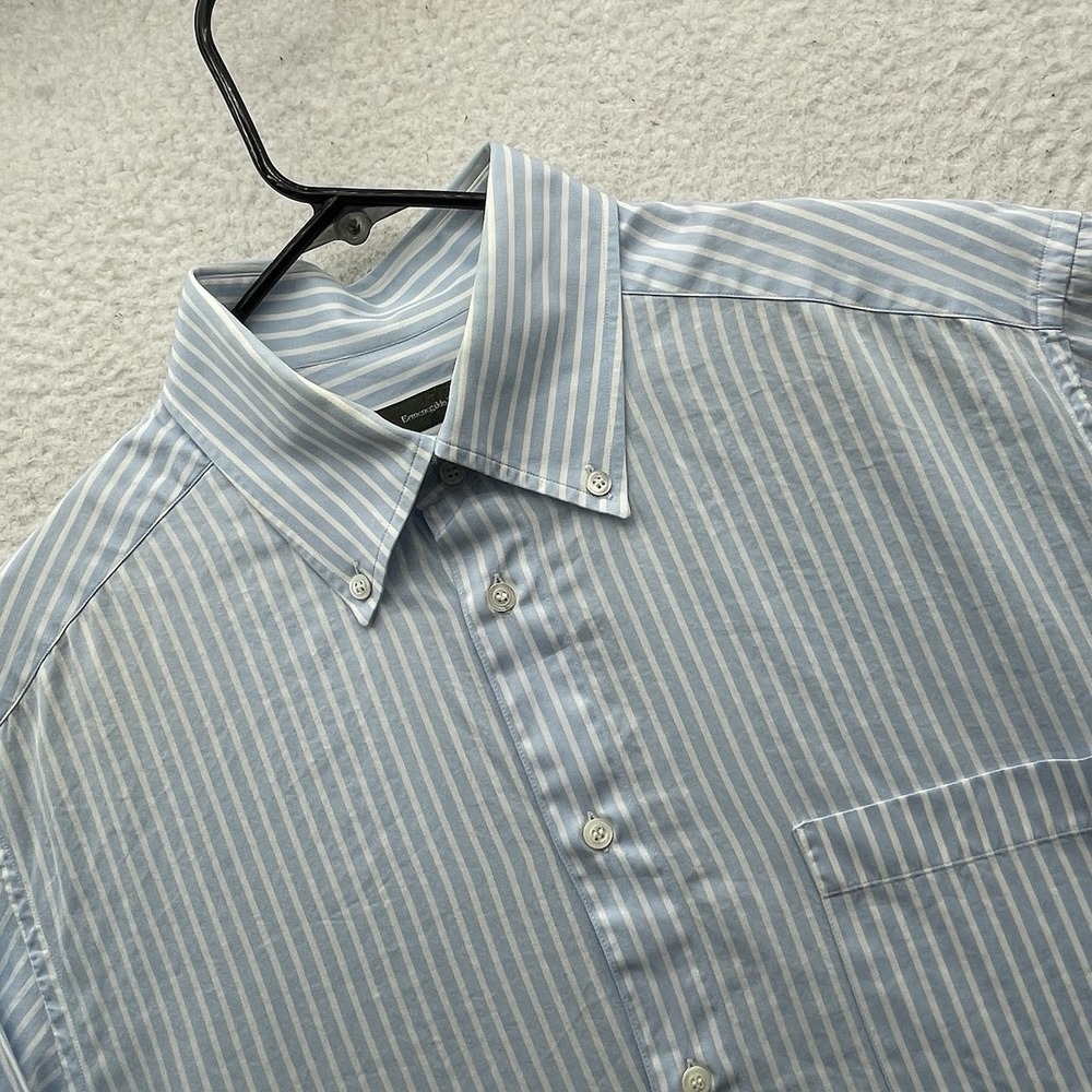Ermenegildo Zegna Dress Shirt Mens XL X-Large Blue White Striped Designer Preppy